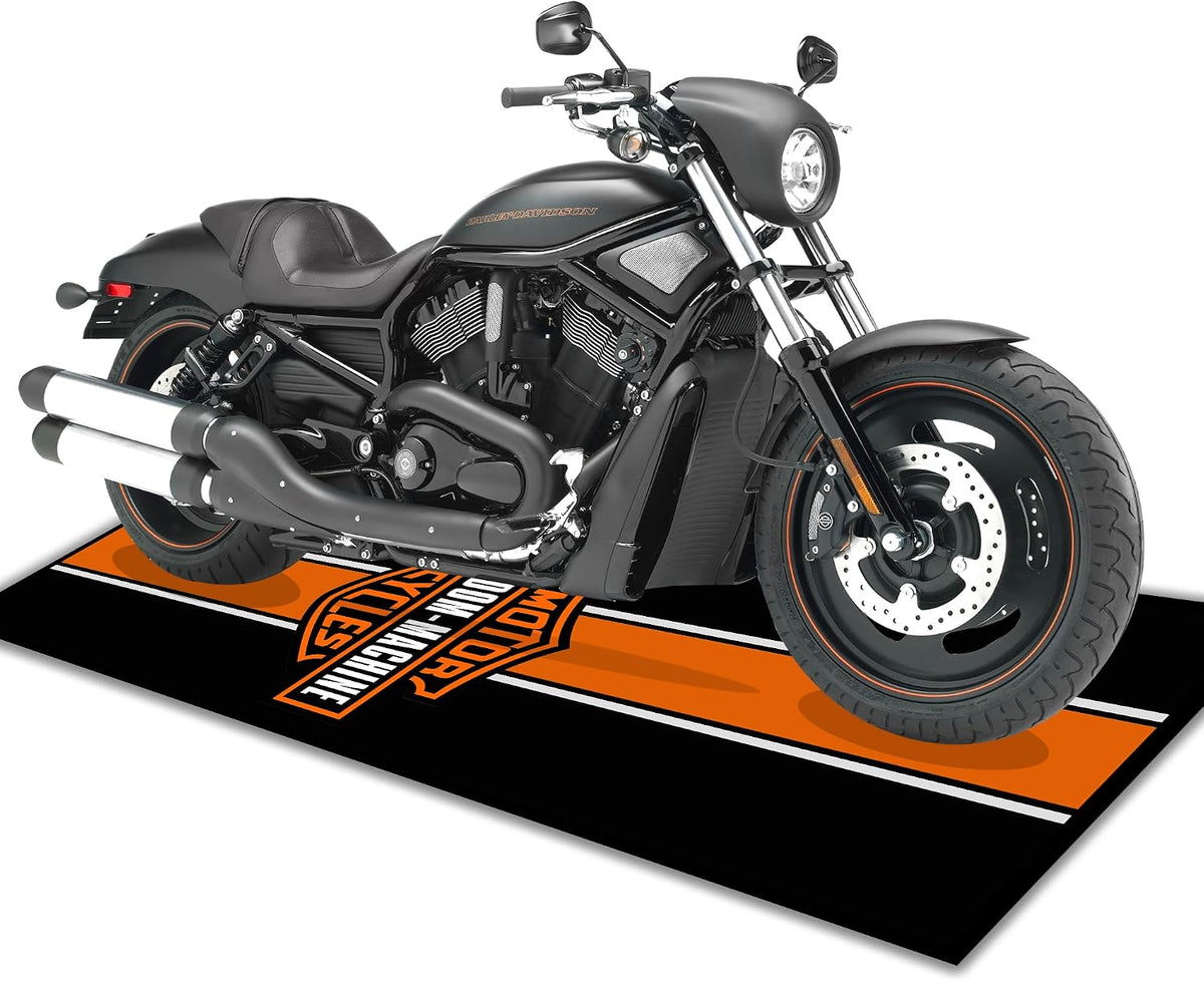 Motorcycle Mat Rug for Garage 79X31 Inches Pit Garage Floor Mat Oil Absorbent Pad PVC Rubber Backing Layer Protects Floor from Spills, Drips, Splashes and Stains Washable - Harley Davidson