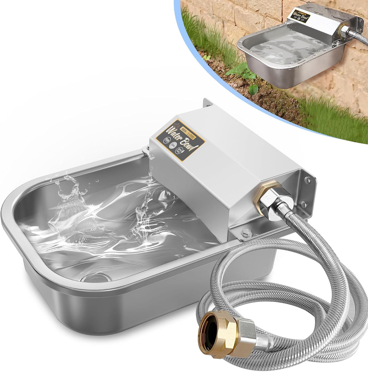 Automatic Water Dispenser for Dogs, 3L /101 Oz 304 Stainless Steel Dog Water Feeder, Auto-Fill Large Waterer for Pets & Livestock, Outdoor Dog Water Bowl, Wide Mouth, Anti-Tip, Easy to Clean