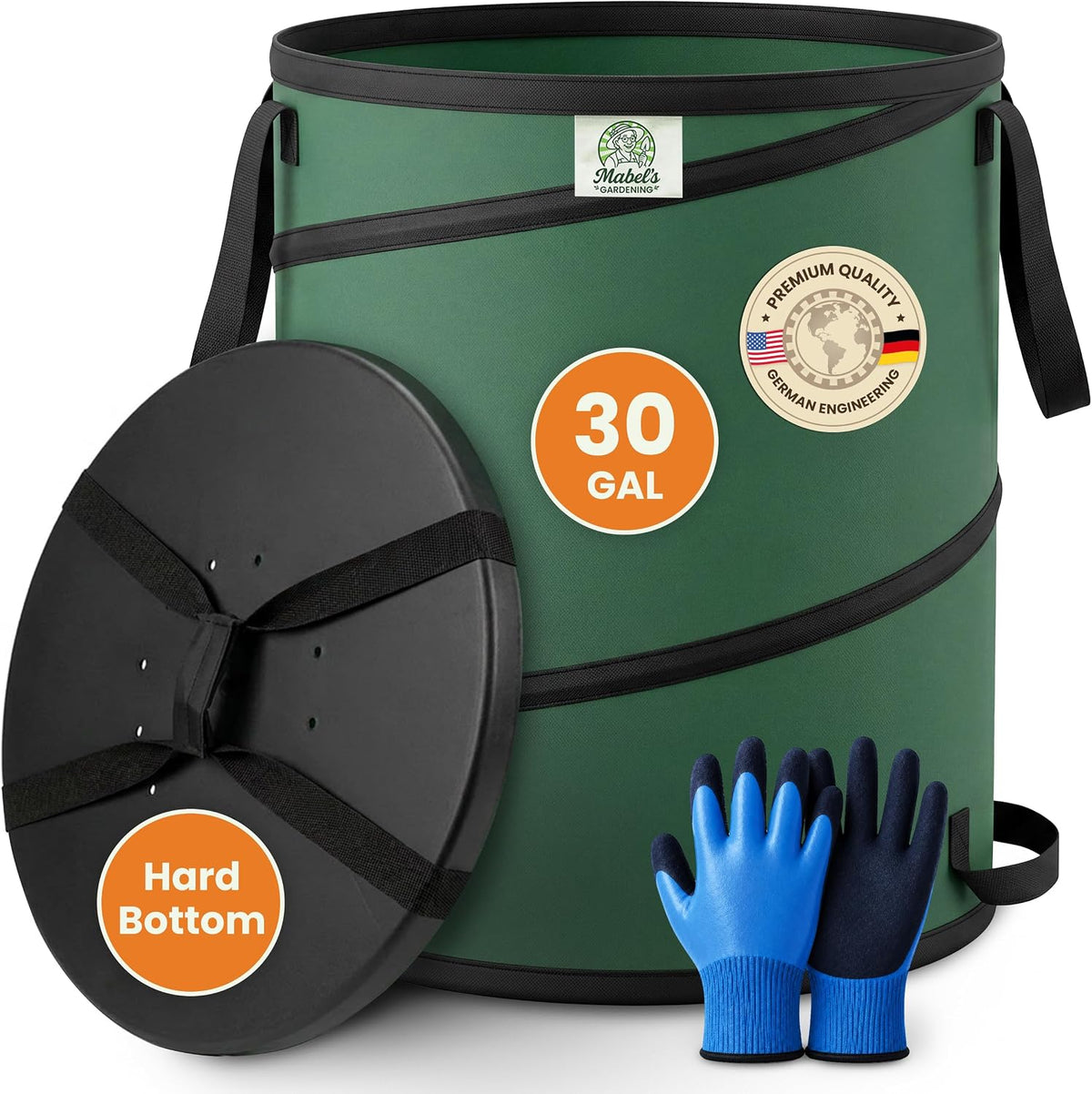 Mabel'S Gardening 30-Gallon Pop up Garden Bag PRO, Hard Bottom + Gloves