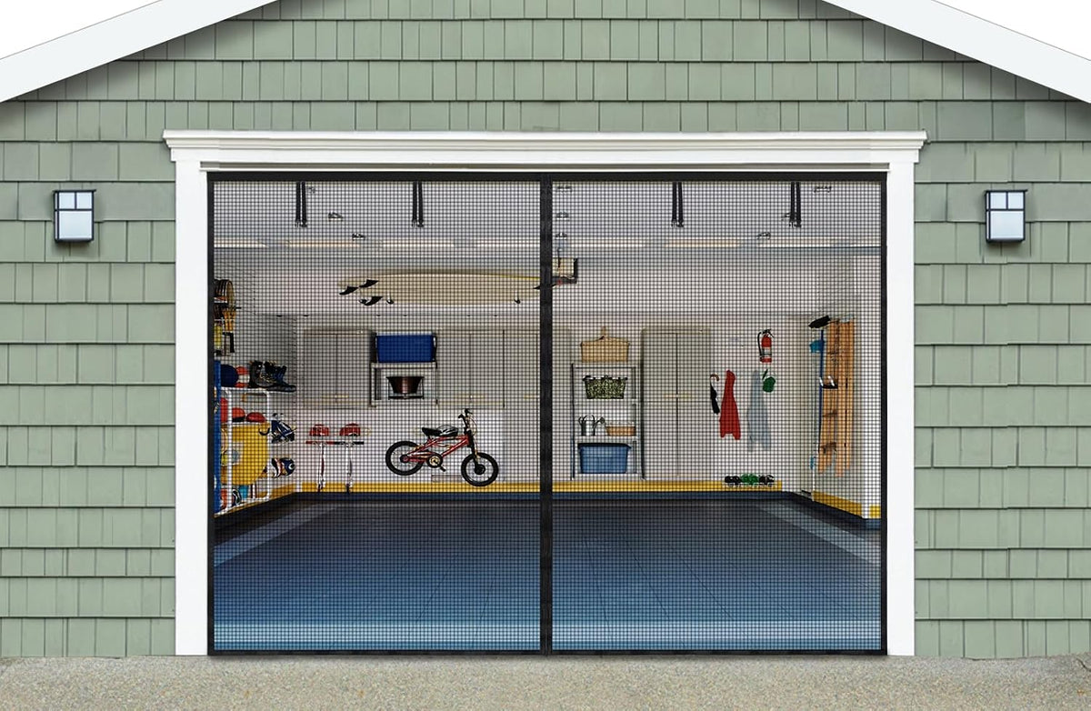 Innhom Magnetic Garage Door Screen for 1 Car Garage, 9X7 FT Double Door Magnetic Closure Mesh with 36 Magnets, Fits Door up to 110"X84" Black