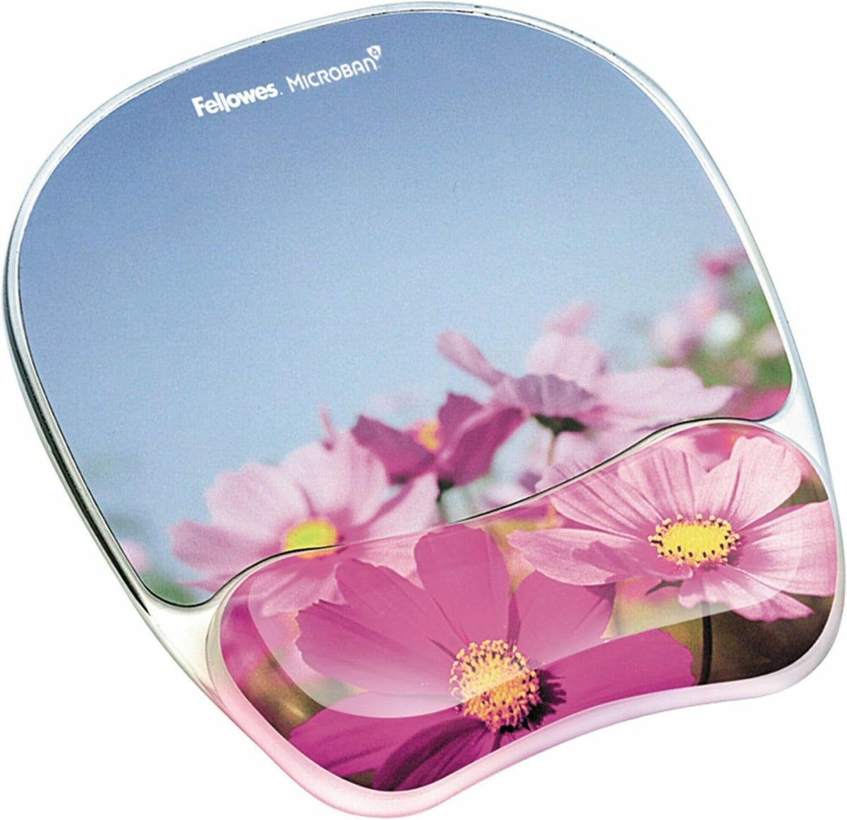 Fellowes Photo Gel Mouse Pad Wrist Rest with MICROBAN - Pink Flowers (9179001)