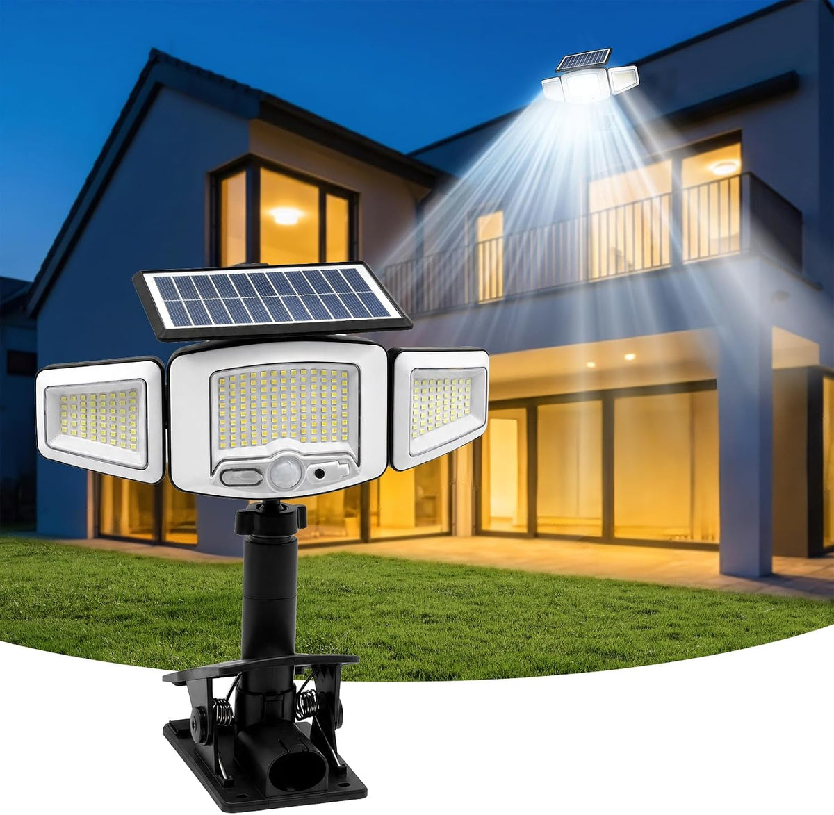 Clip on Solar Lights Outdoor 231 Leds,3 Heads Motion Sensor Flood Lights(1)
