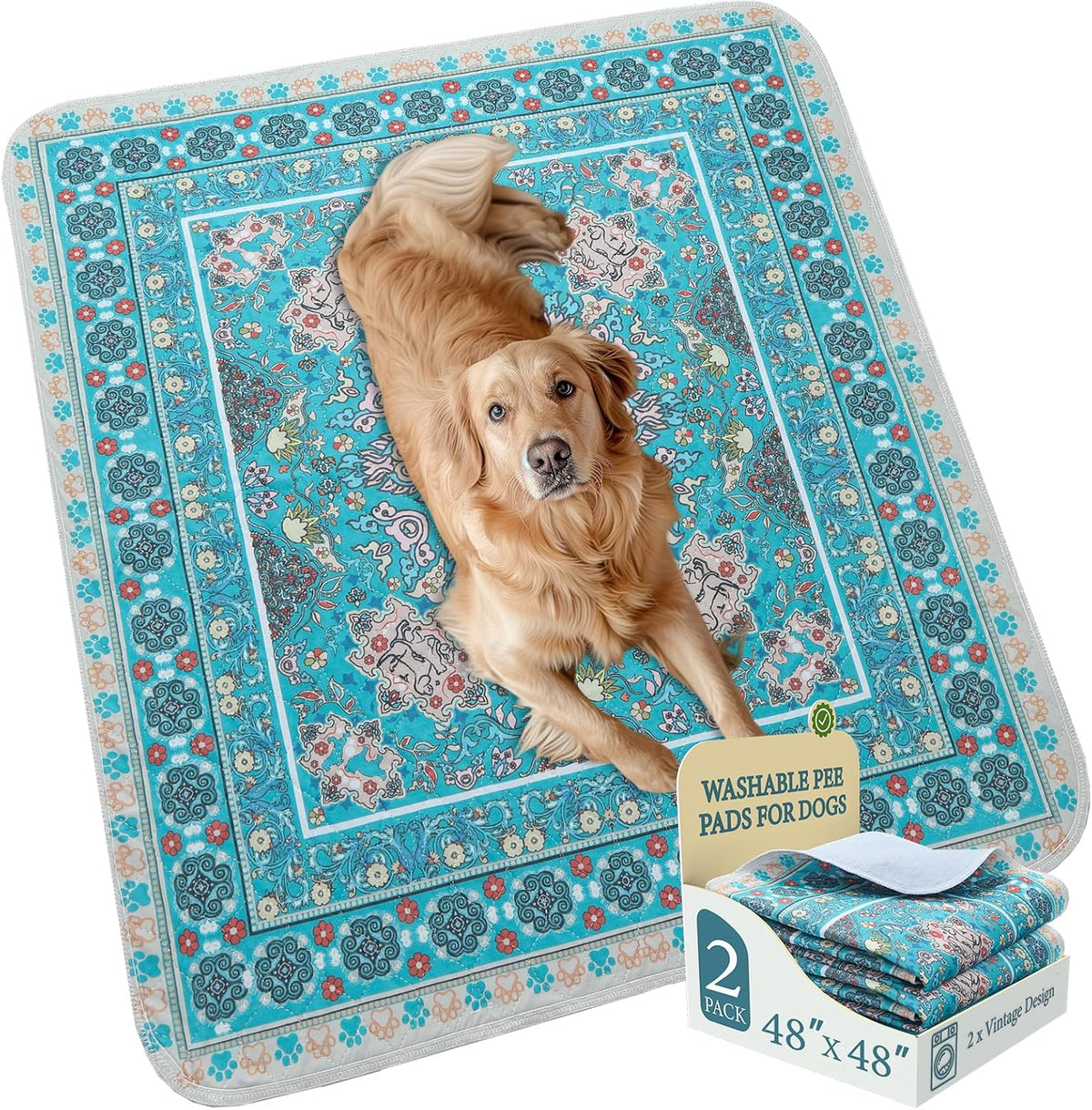 Homimp Washable Pee Pads for Dogs,Extra Large 2 Pcs Reusable Puppy Pads Waterproof,Absorbent and Leakproof Dog Pee Pads,Non Slip Puppy Training Pads,Pet Mat for Floor,Crate,Couch,Whelping,Blue 48"X48"