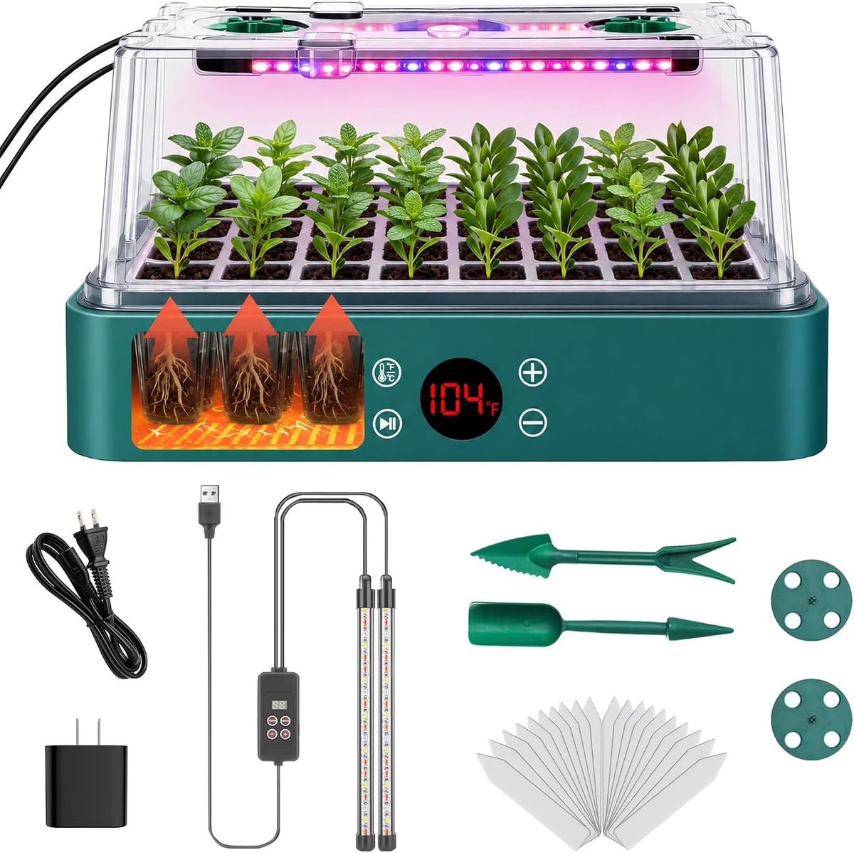 40 Cells Seed Starter Tray with Grow Light + Integrated Heating