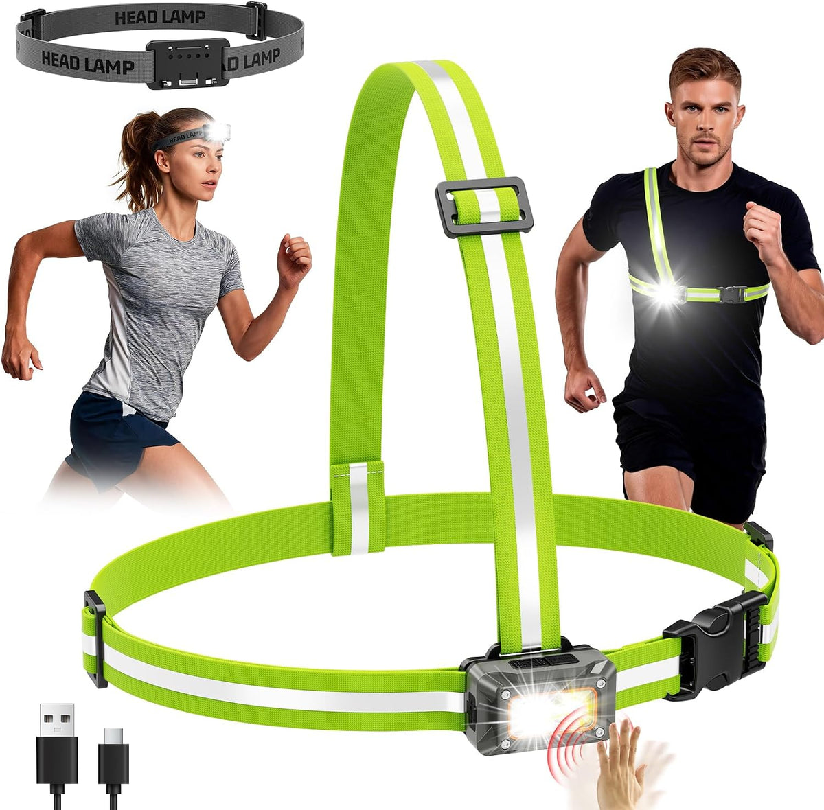 Running Lights for Runners,Sensor Mode Headlamp 2In1 Reflective Vest Light