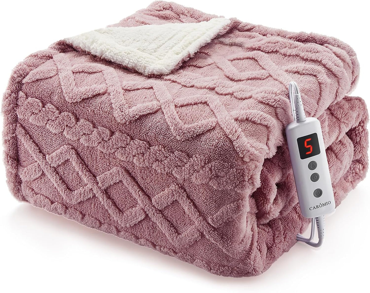 CAROMIO Heated Throw Blanket, Thick Tufted Sherpa Electric Blanket Throw