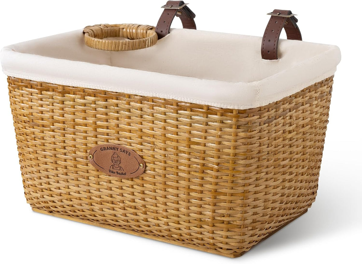 GRANNY SAYS Wicker Bike Basket Front with Cup Holder for Women and Men