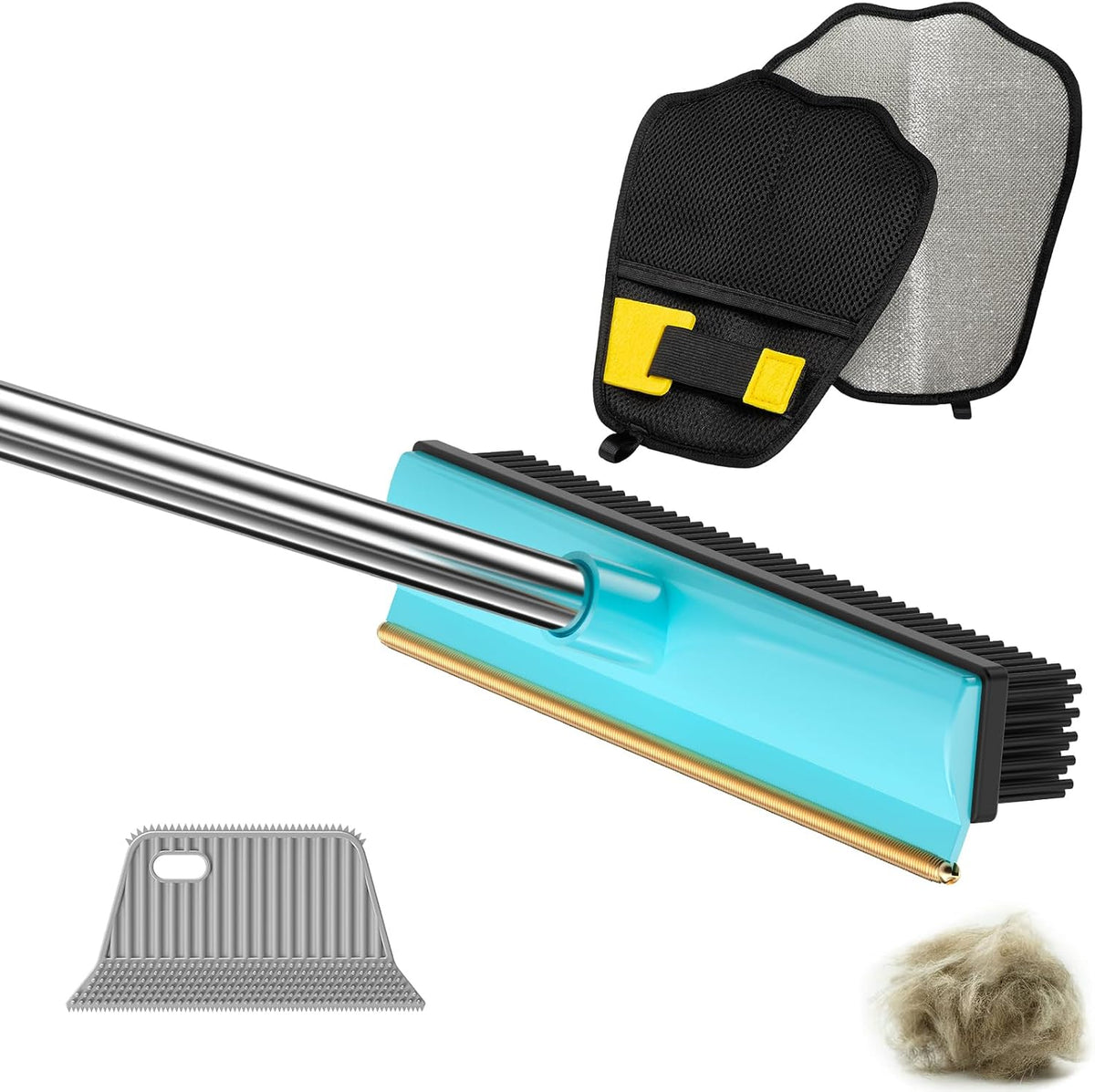 Carpet Rake 60" Long Handle, Pet Hair Removal Broom with Metal Fabric Edge