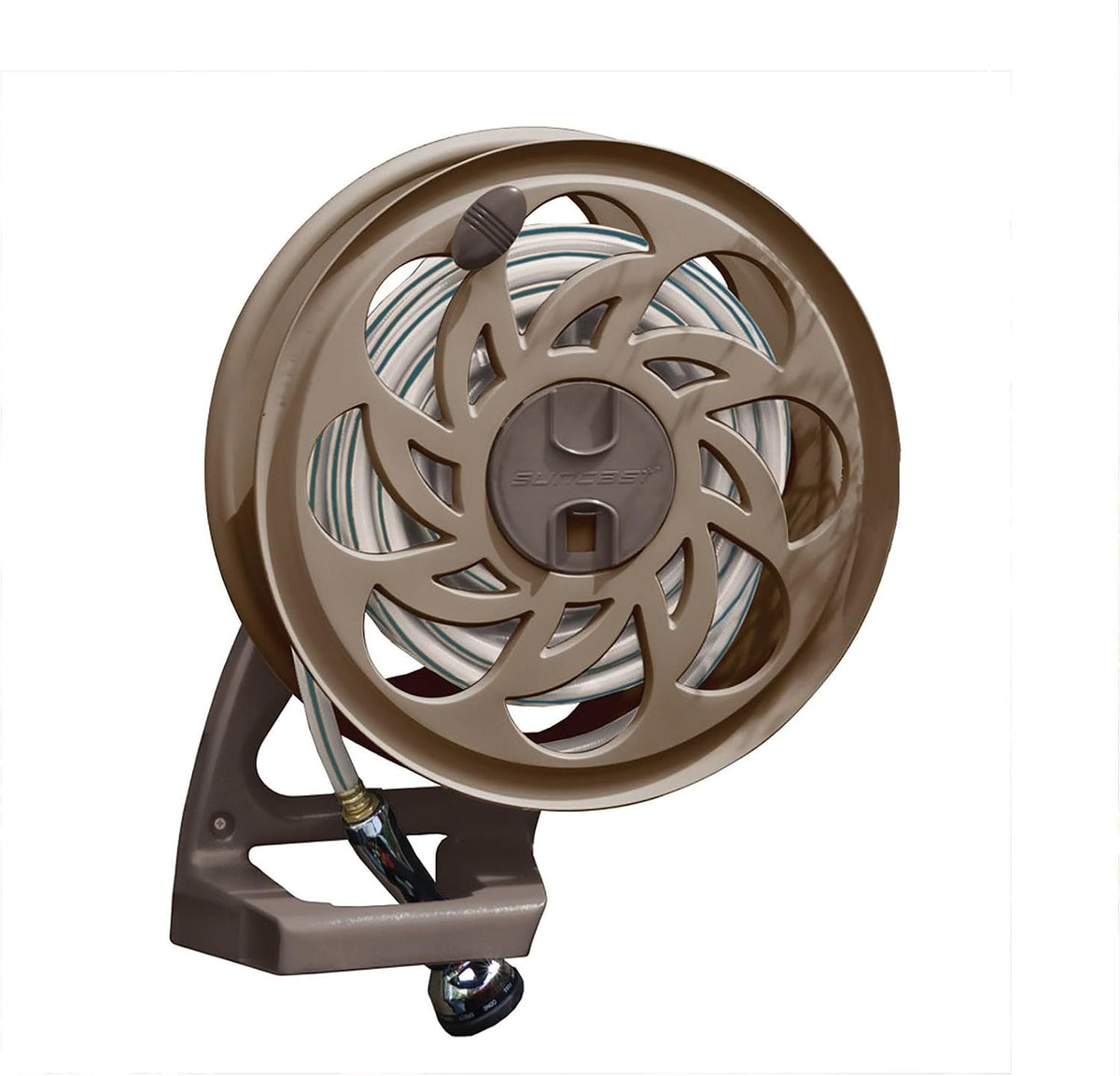 Suncast Sidetracker Garden Hose Reel with Guide - Fully Assembled Outdoor Wall Mount Tracker with Removable Reel - 125' Hose Capacity - Dark Taupe