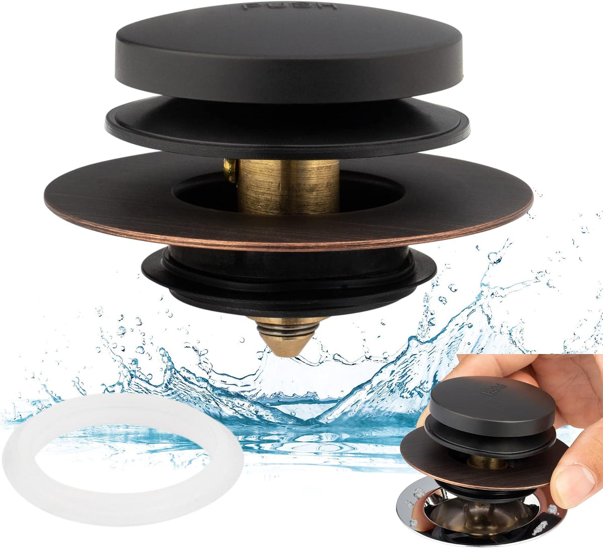 Artiwell Universal Tip Toe Bath Drain Stopper and Cover, Bathtub Drain Stopper, Replaces Lift and Turn, Tip-Toe and Trip Lever Drains for Tub, EZ Installation and Clearing (Oil Rubbed Bronze)