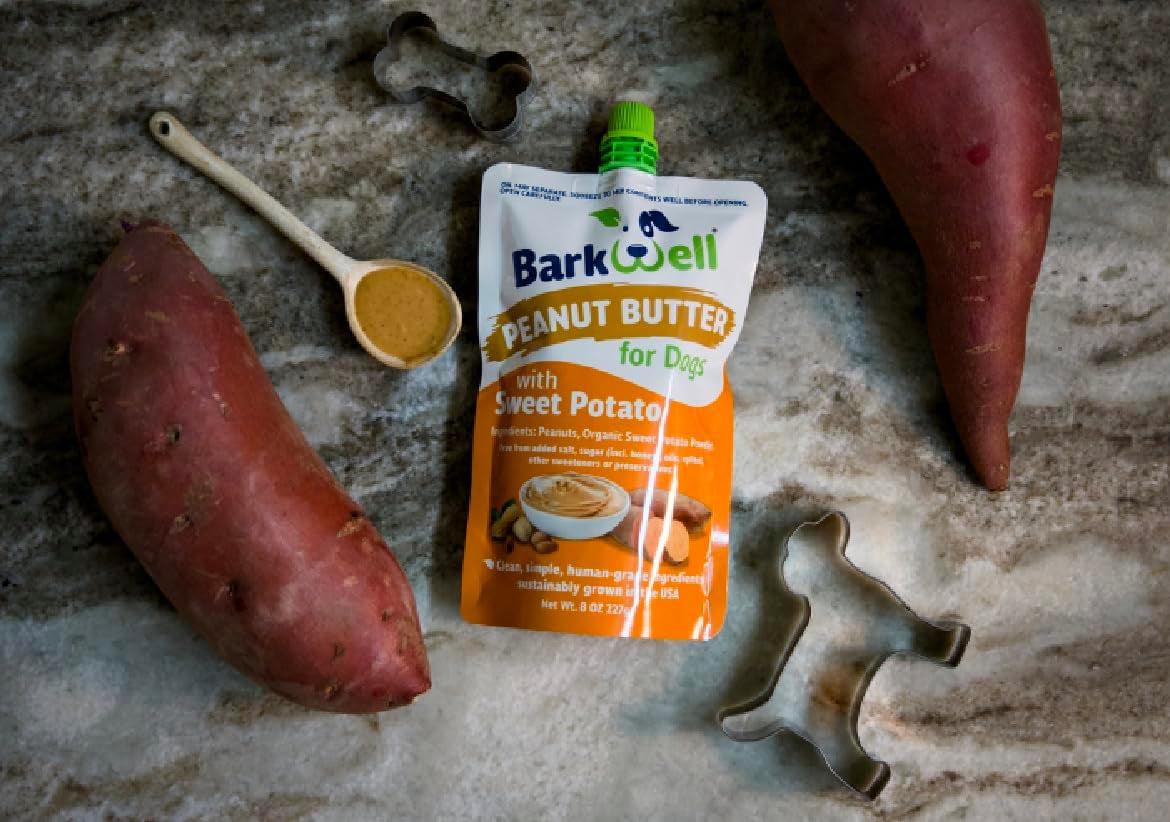 Barkwell Peanut Butter Squeeze - 8Oz Pouch Sweet Potato All-Natural Dog Peanut Butter, Sourced and Made in the USA