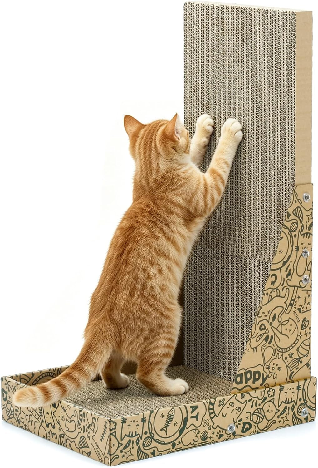 ARGOPET L-Shaped Cat Scratcher Box Bed, Double-Sided Cardboard Pad