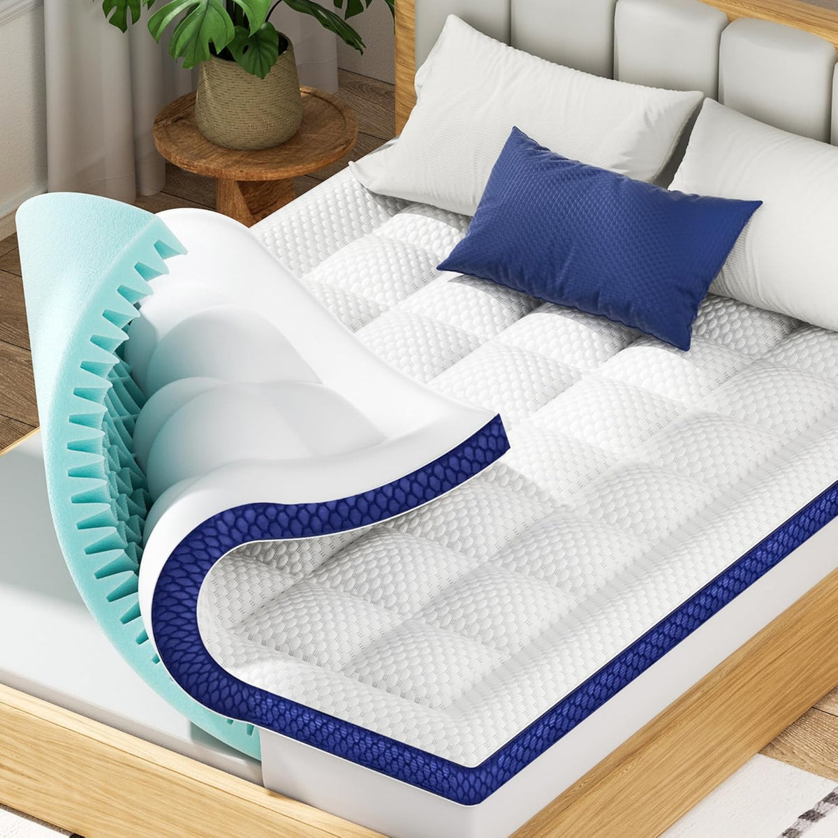 BEDELITE Dual Layer 4 Inch King Size Memory Foam Mattress Topper