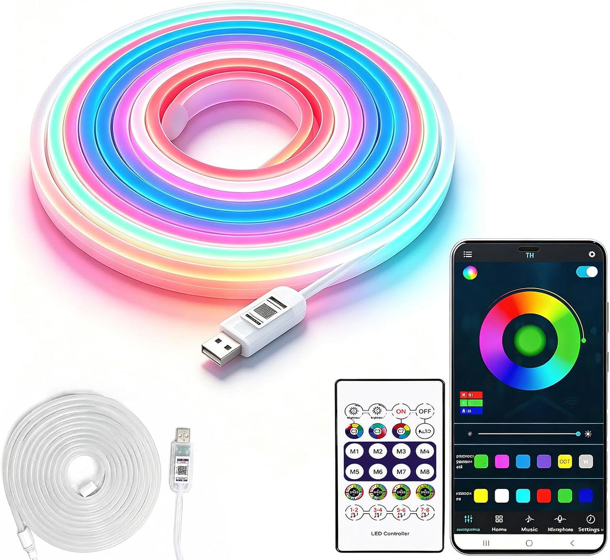LED Neon Rope Lights, RGB Strip Lights 10FT