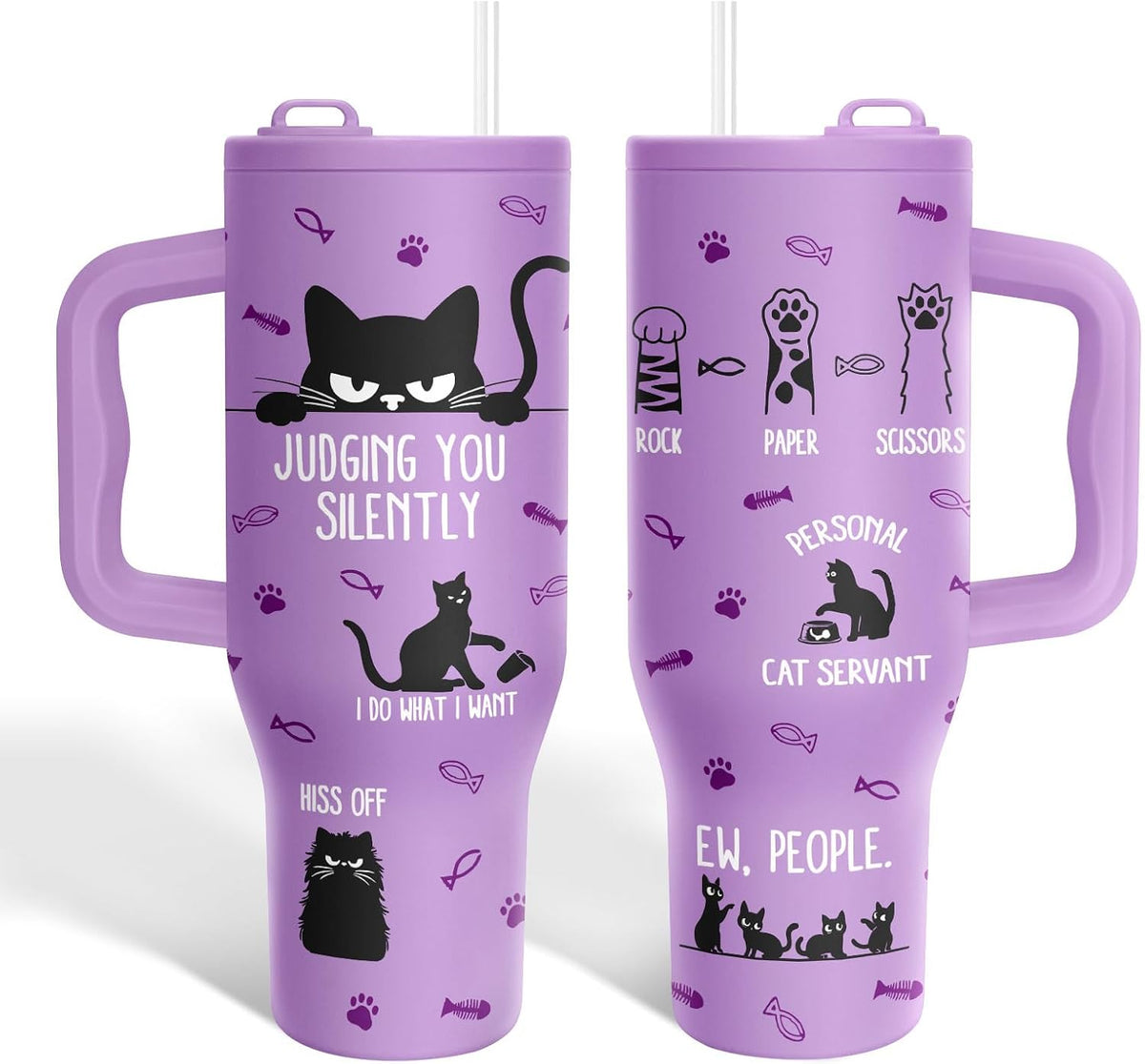 34HD Black Cat Tumbler 40Oz with Handle & Straw, Funny Gifts for Pet Lover