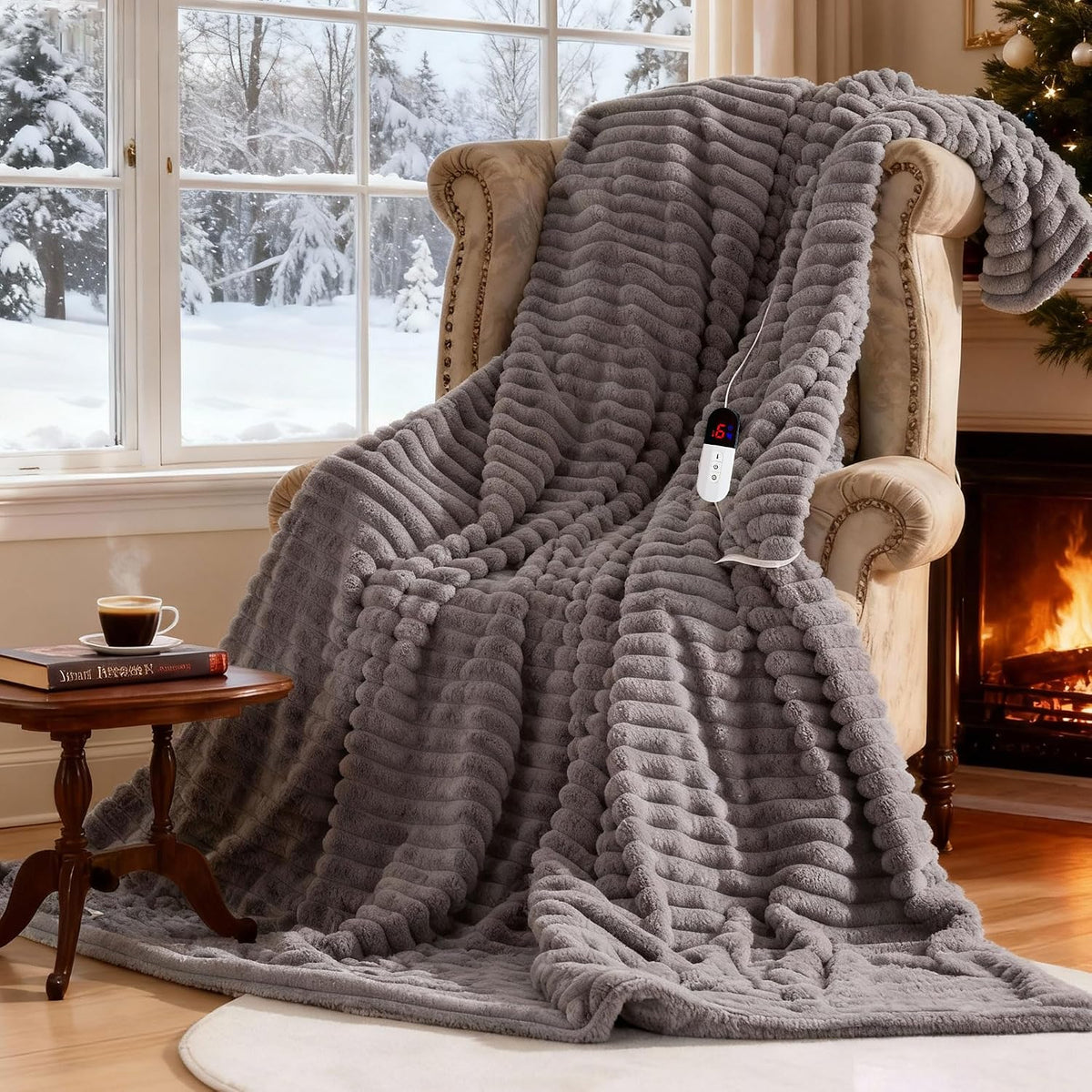 Electric Blanket Throw 50"X60",6 Heat Levels 4H Auto Off, Cozy,Gray