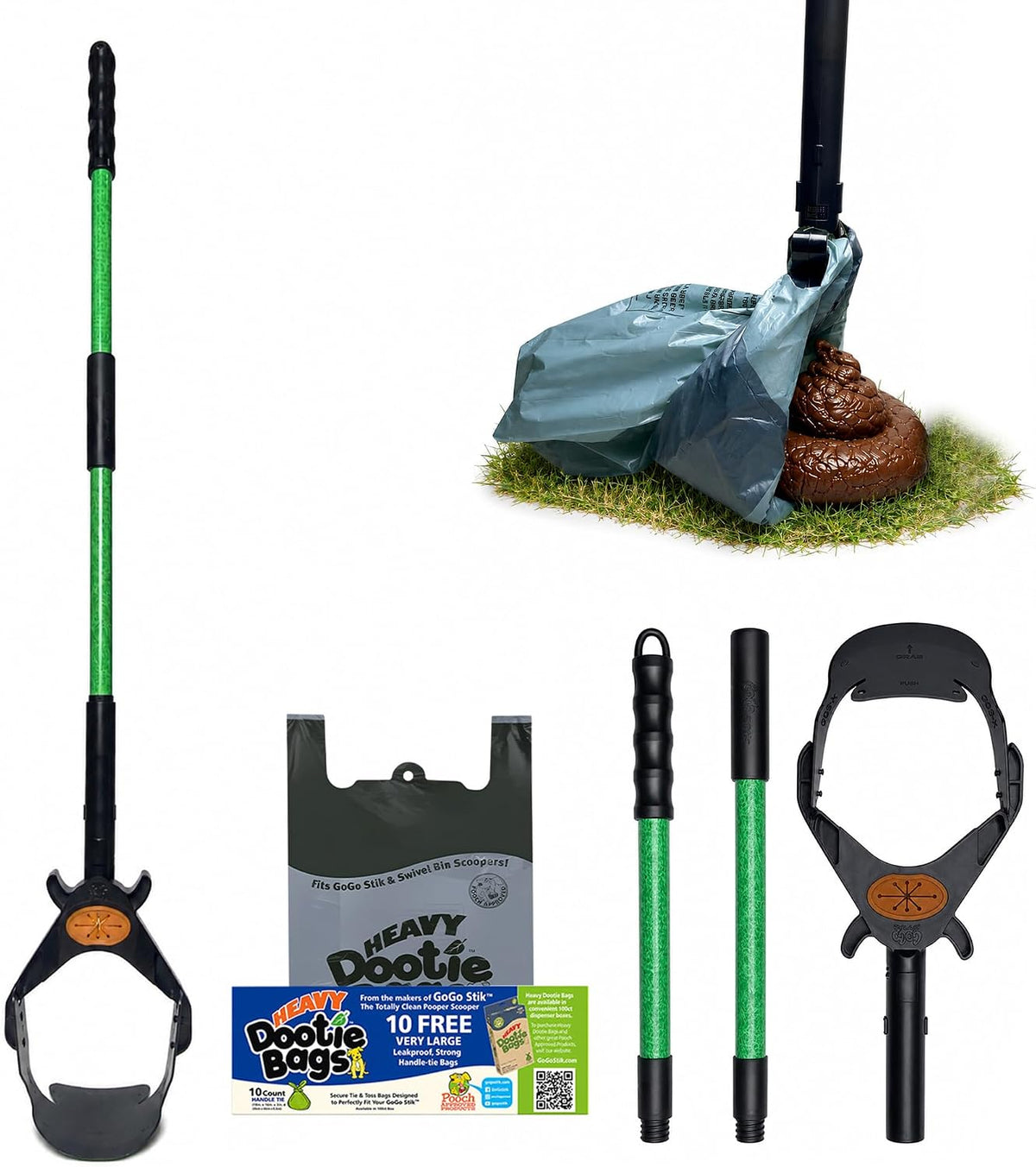 Gogo Stik XP Consumer Reports #1 Rated Ergonomic Scooper 2024, 2026. Quick, Clean, & Convenient Pro Pooper Scooper for All Dog Pet Waste Cleanup. Use Store Bags or Heavy Dootie Bags.