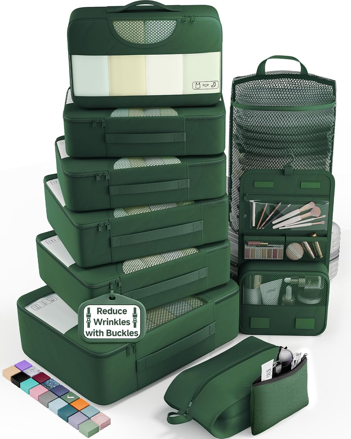 Veken 10 Set Packing Cubes for Travel Essentials, Suitcase Organizer Bags in 4 Sizes, Carry-On Luggage Accessories with Laundry Bag, Airplane Must Have with 99-Count Mesh Holes
