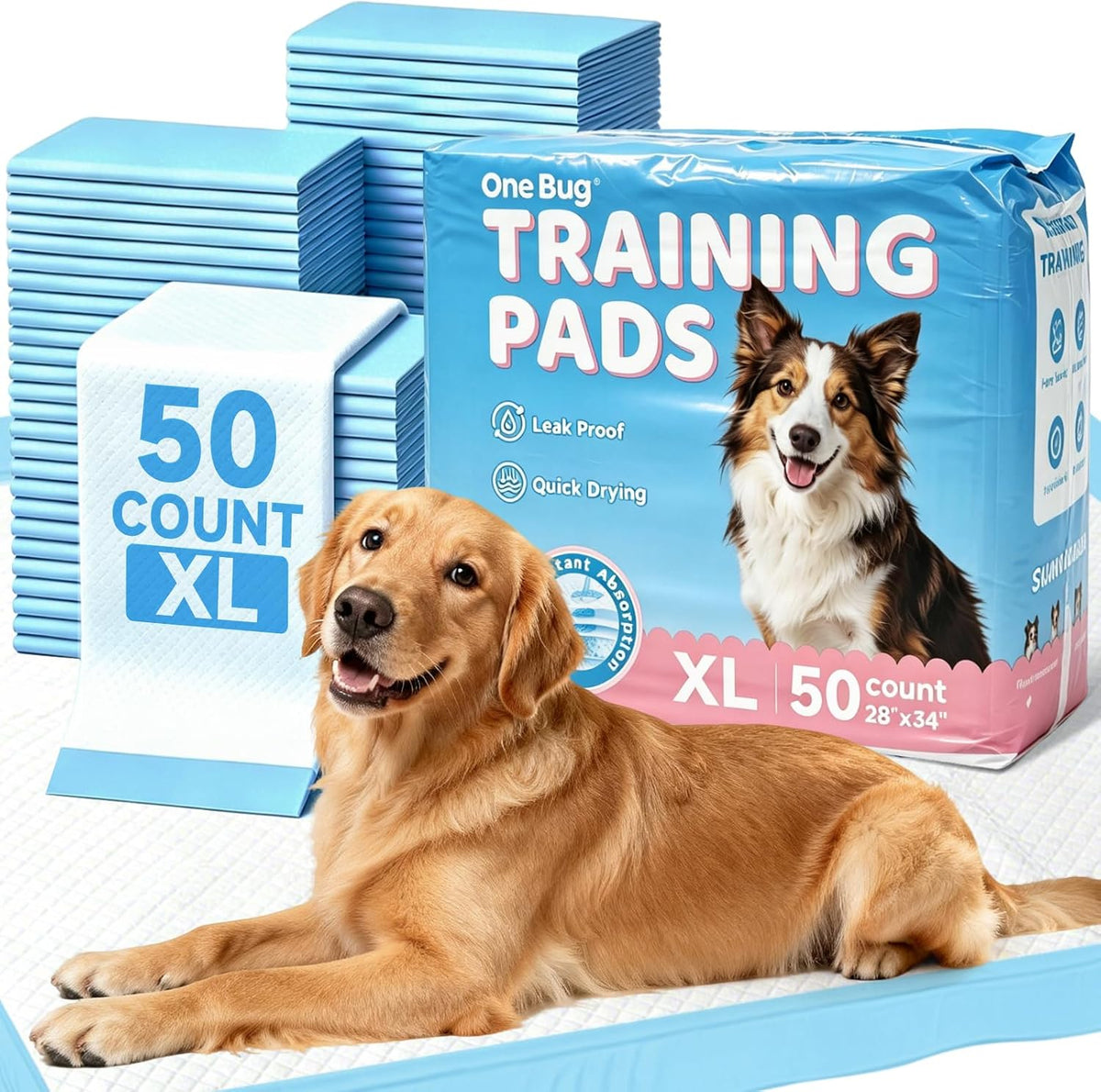 50-Pack Puppy Pads for Dogs, 34 X 28In Leakproof Dog Pee Pads , X-Large