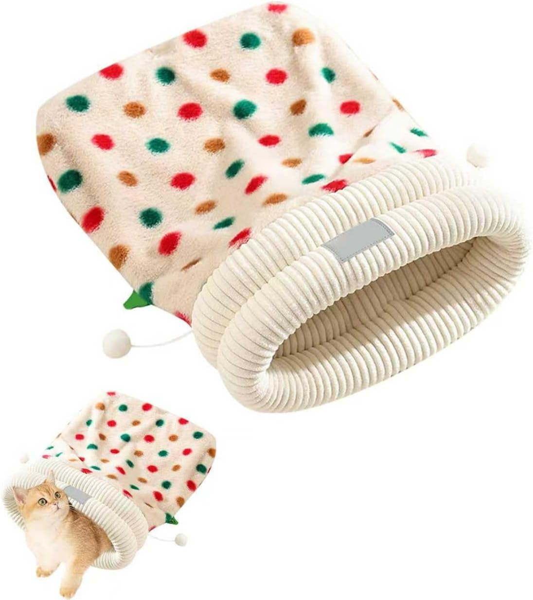 Cat Winter Sleeping Bag Soft Warm Cozy Pet Bed Sack for Indoor Cats or Small Dogs Durable Washable Sleeping Pad (Polka, Medium)