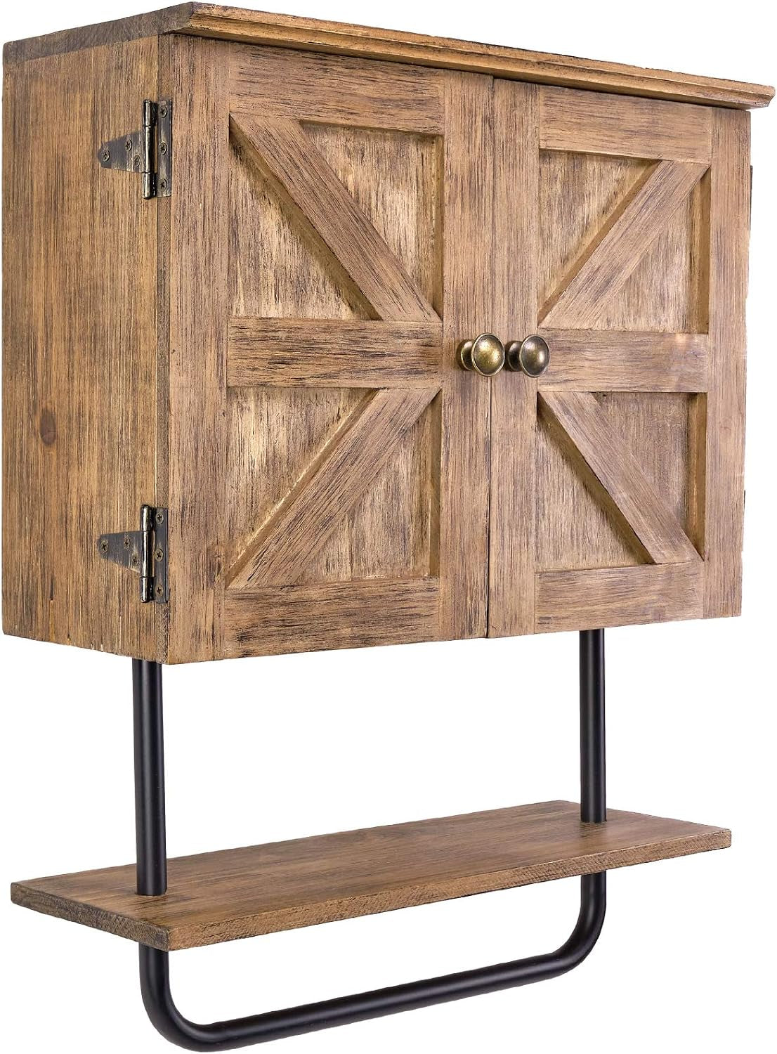 EXCELLO GLOBAL PRODUCTS 17X21'' Barndoor Bathroom Wall Cabinet, Space Saver Storage Cabinet Kitchen Medicine Cabinet with Adjustable Shelf and Towel Bar, Brown