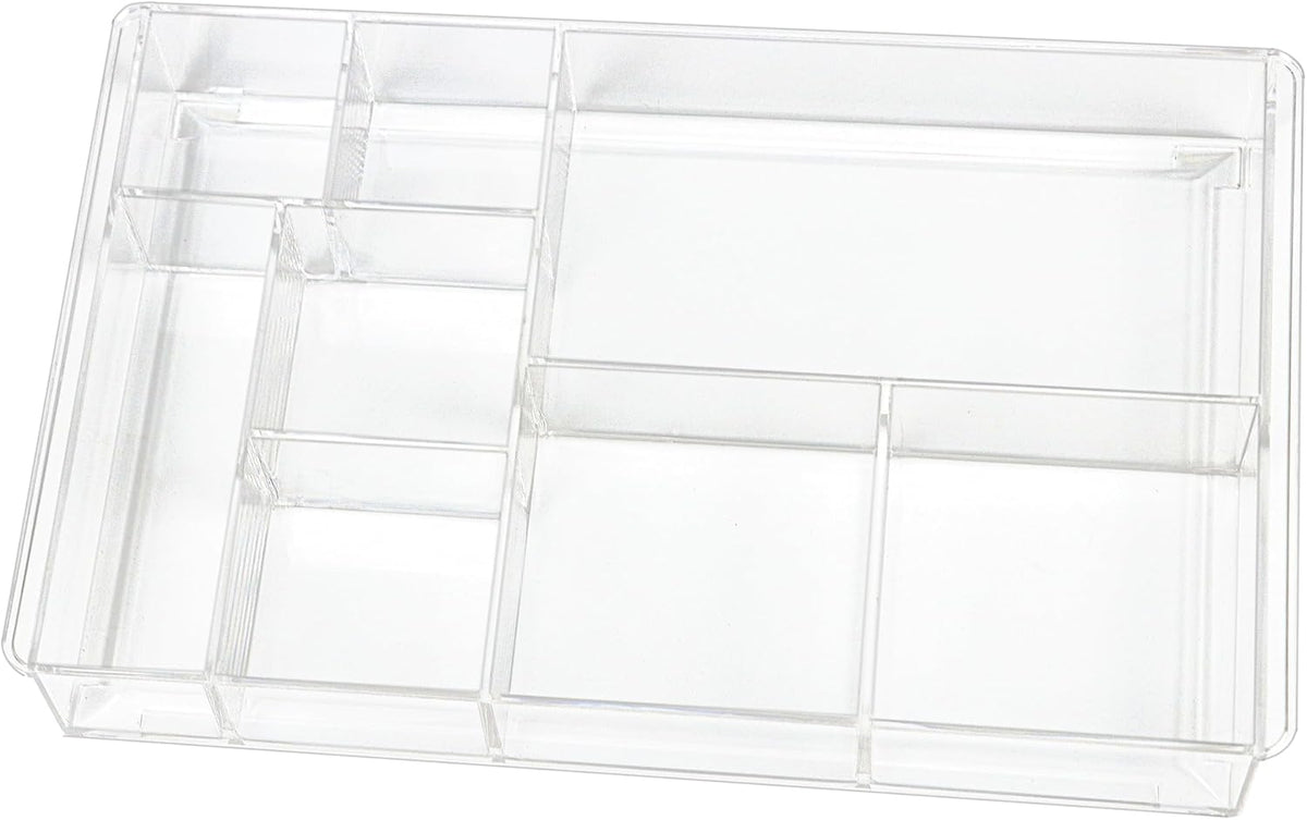 ZEXALOR 8-Section Clear Drawer Organizer, Large Acrylic Drawer Divider Tray for Desk,Bathroom,Office Makeup,Junk, Plastic Drawers Organizer 13.7" X 8.7" X 2" (8-Section)