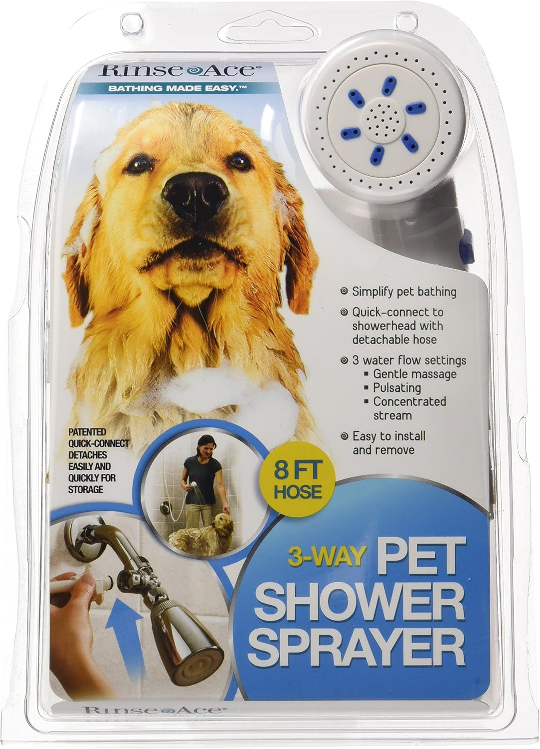 3 Way Pet Shower Sprayer with 8 Foot Hose and Quick Connect to Showerhead