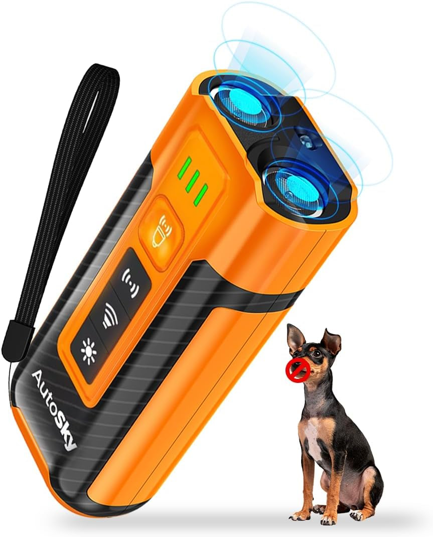 Autosky Bark Zero Ultrasonic Dog Bark Deterrent & Training Device, Handheld anti Barking Control with LED Flashlight, Rechargeable & Humane for Small & Large Dogs