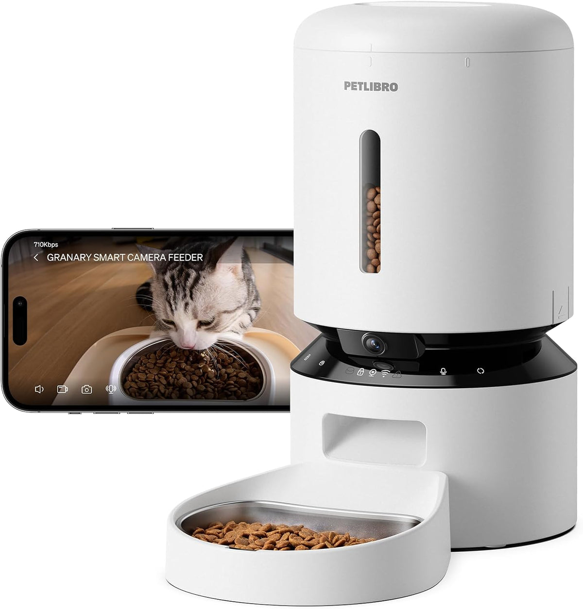 PETLIBRO Automatic Cat Feeder with Camera, 1080P HD & Night Vision, 5Ghz/2.4Ghz Wifi & Cam Smart Pet Feeder with App Control, 2-Way Audio, Motion Alerts for Cats & Dogs, Stainless Steel Single Tray