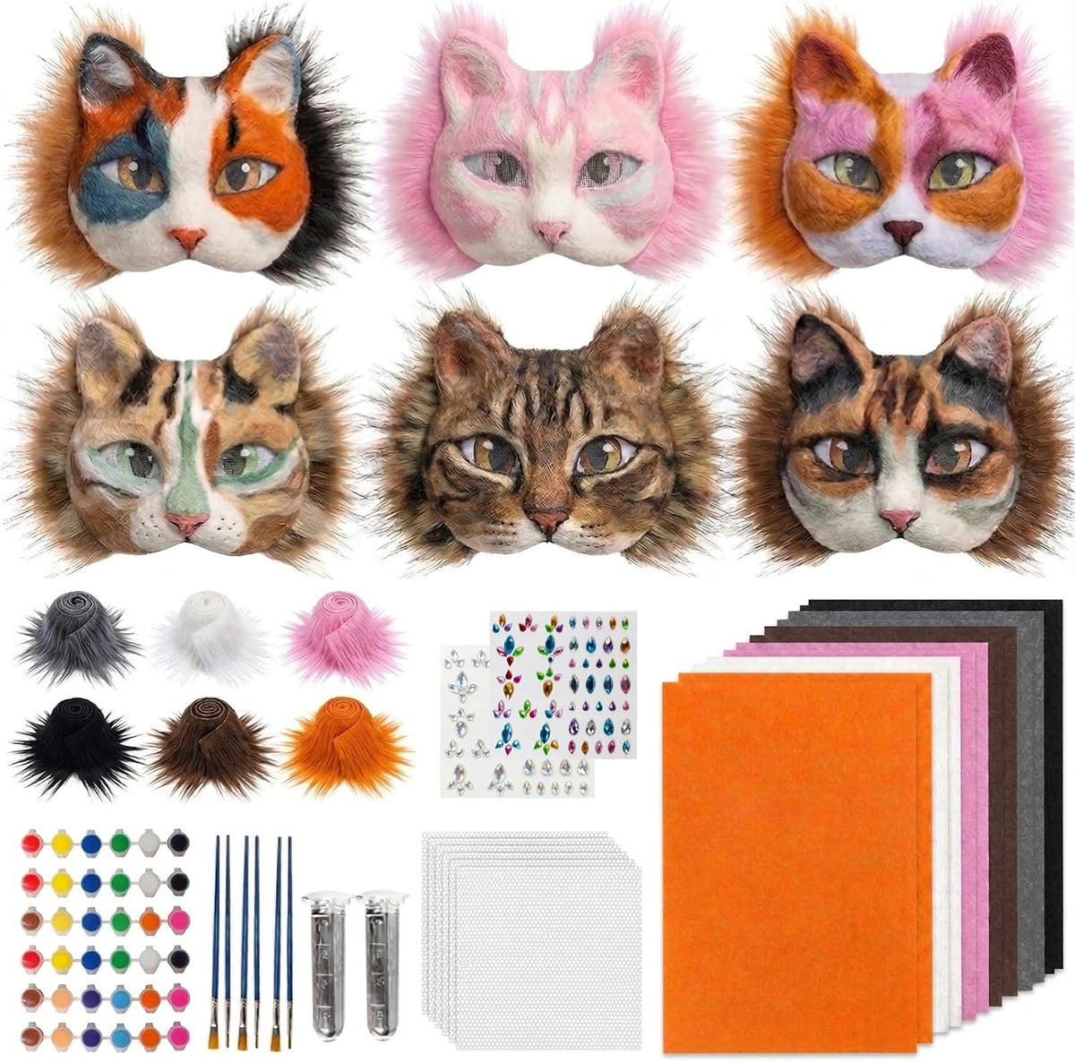 37 Pcs Therian Mask Kit White Cat Masks DIY to Paint Furry Animal Mask Therian Gear Therian Stuff for Halloween Masquerade Cosplay Party (C)