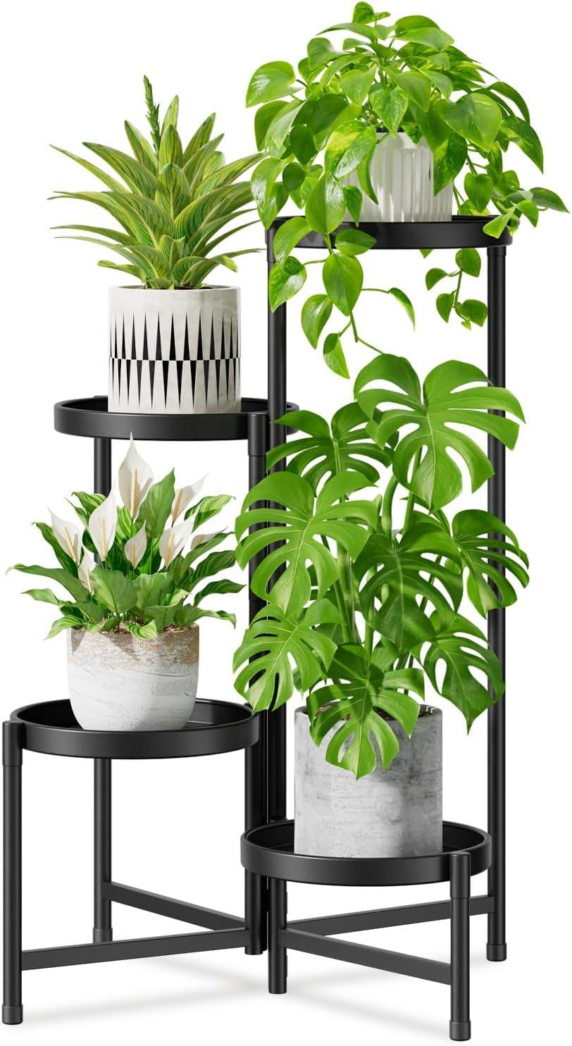 Idavosic.Ly 4 Tier Large Plant Stand Indoor Outdoor, 10 in Wide Tray, Black