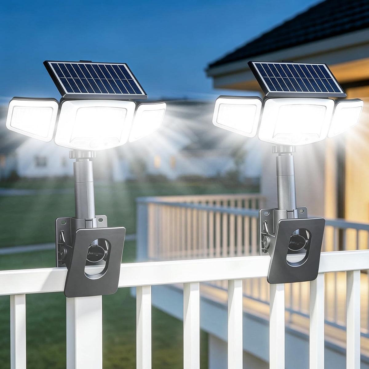 TAKE ME 2 Packs Clip on Solar Motion Sensor Light, 231 LED Solar Fence Lights Outdoor, IP65 Waterproof No Drill Security Wall Light, 3 Modes USB Rechargeable for Porch Garden Pathway Deck (2 Packs)