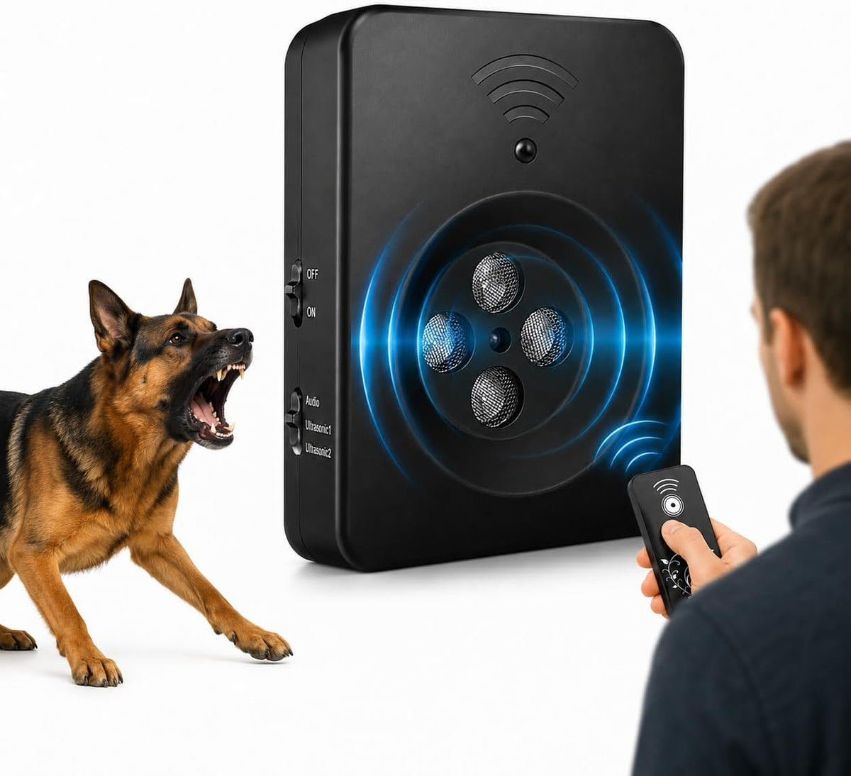 Ultrasonic Bark Control Device with Remote, 4 Emitters No Shock Dog Trainer