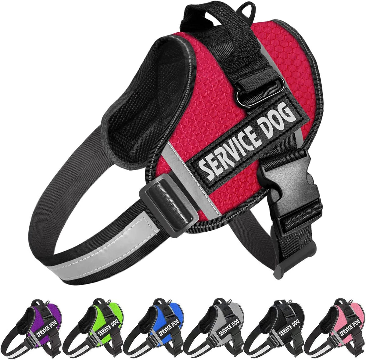 JSXD Dog Harness,No-Pull Service Dog Harness with Handle Adjustable Outdoor Pet Dog Vest 3M Reflective Nylon Material Vest for Breeds,Easy Control for Small Medium Large Dogs