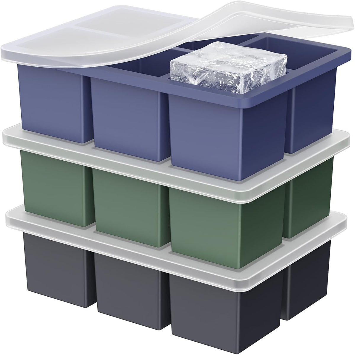Large Ice Cube Tray for Whiskey: 2" Big Silicone Ice Tray with Lid for Whisky - 3Pack Old Fashioned Ice Cube Trays for Cocktail - Huge Square Cubed Bourbon Ice Cube Maker