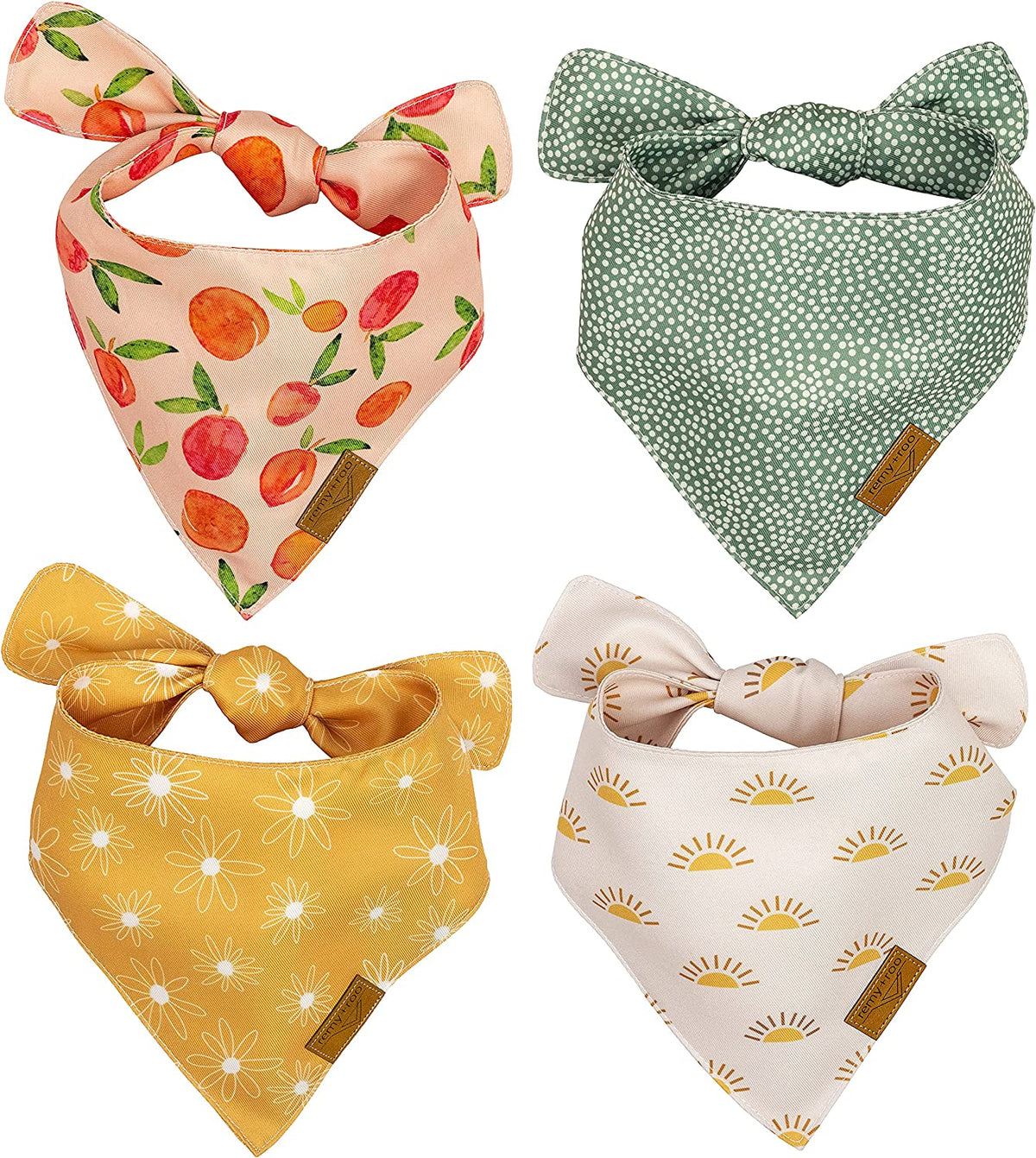 Remy+Roo Small Spring Dog Bandanas - 4 Pack Katherine Set | Premium Durable Adjustable Polyester Fabric Dog Scarfs | Patented Shape Girl Dog Bandana, Trendy Patterns, Floral Dog Bandana