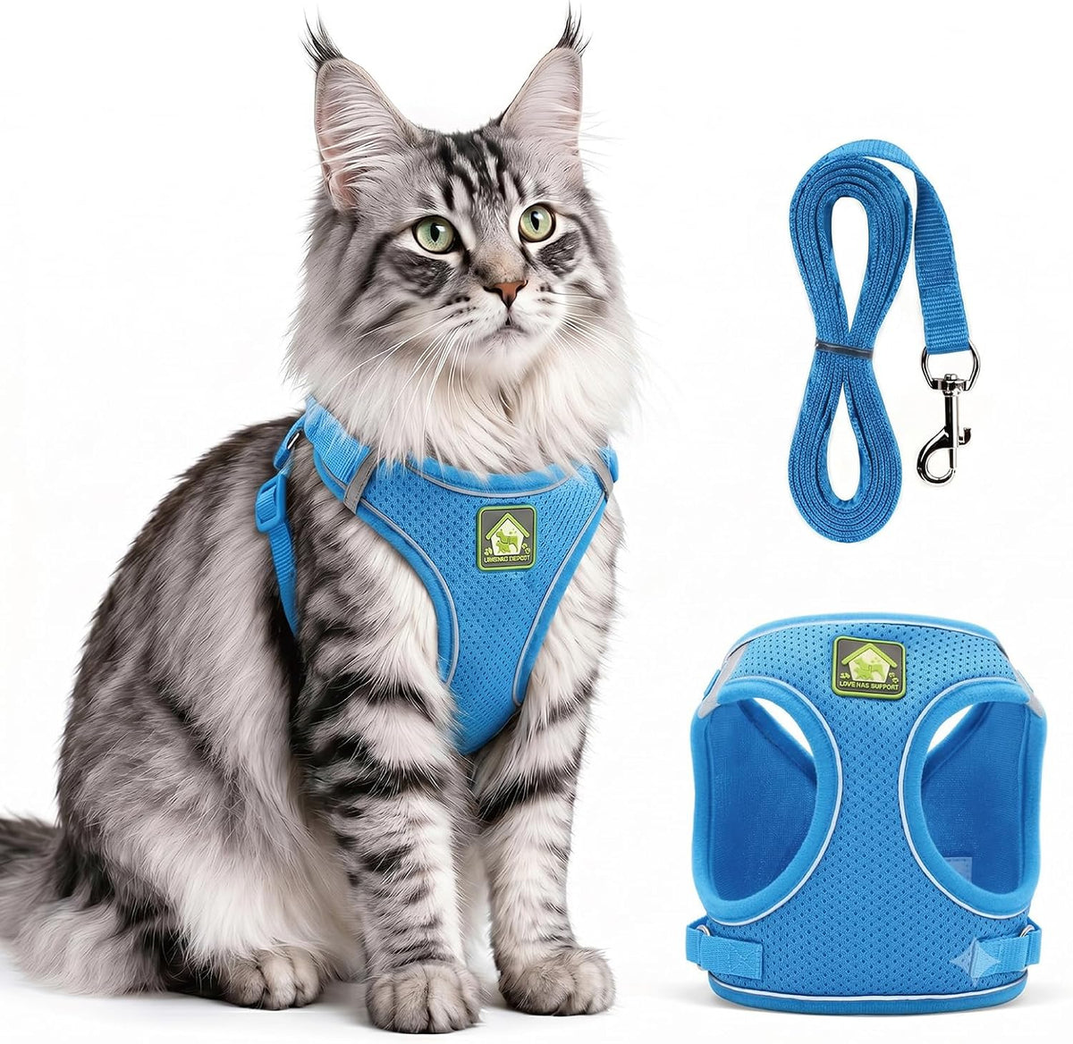 Cat Harness and Leash, Escape Proof Adjustable Vest Harness for Cats, Breathable Reflective Strip Soft Walking Vest for Small Medium Large Cats (Blue, M)