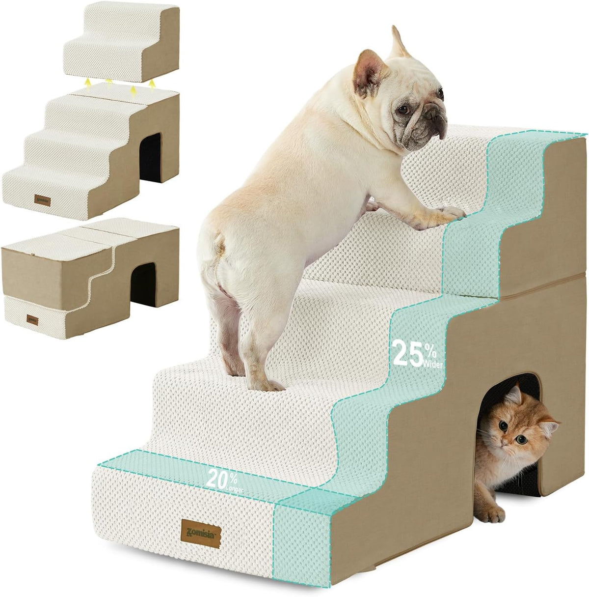 ZOMISIA Dog Stairs for Large Dogs with Tunnel, 24" H 5 Steps for High Bed