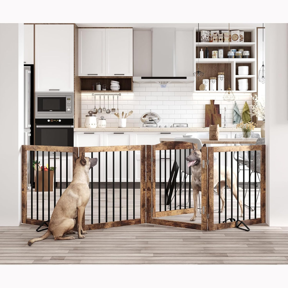 Vantas 96" X 30", No-Assembly Wooden Dog Gate with Door, Rustic Brown