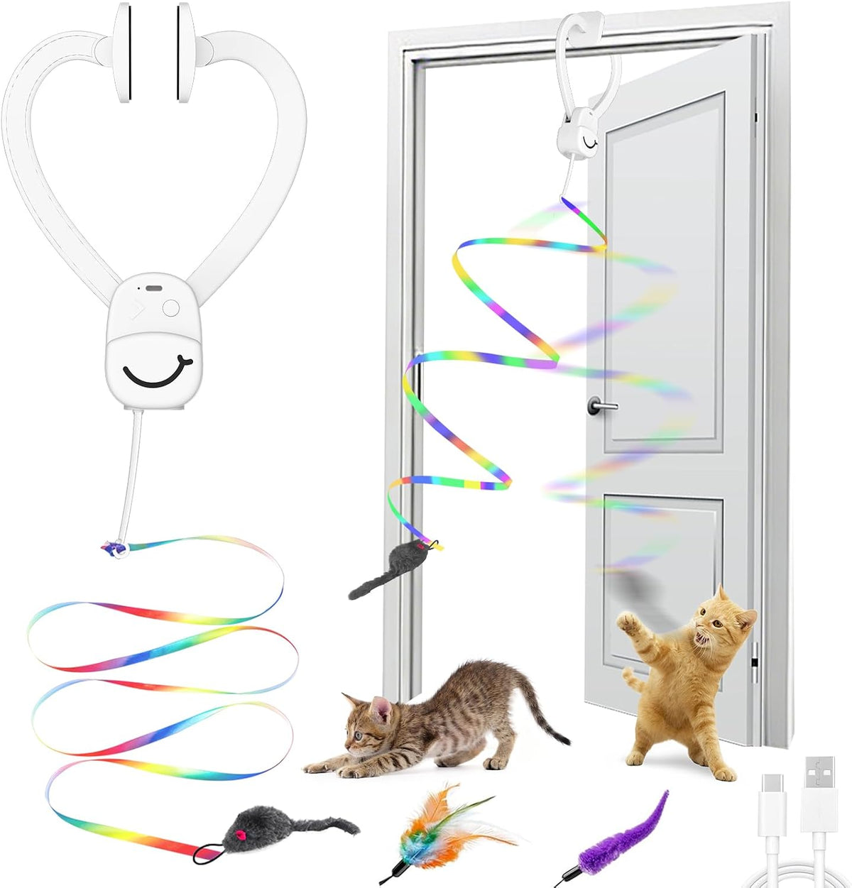 Interactive Cat Toy, Motion Activated Hanging Toy for Indoor Cats, USB-C