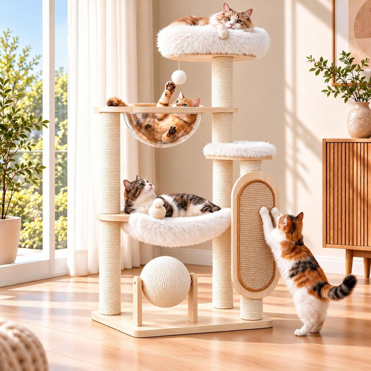 53-Inch Modern Wooden Cat Tree, Multi-Level Cat Tower for Indoor Cats