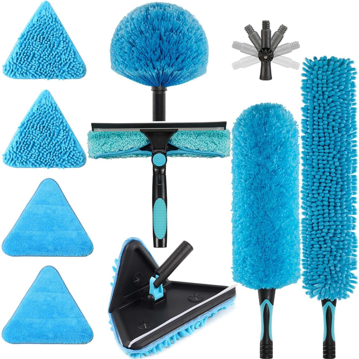 90° Foldable Baseboard Wall Mop, Cobweb Duster, Squeegee Kit