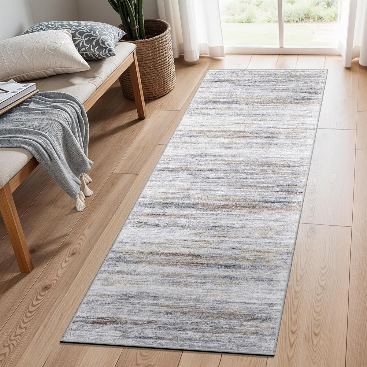 Washable Runner Rug 2X6, Non-Slip Abstract Striped Carpet Runner