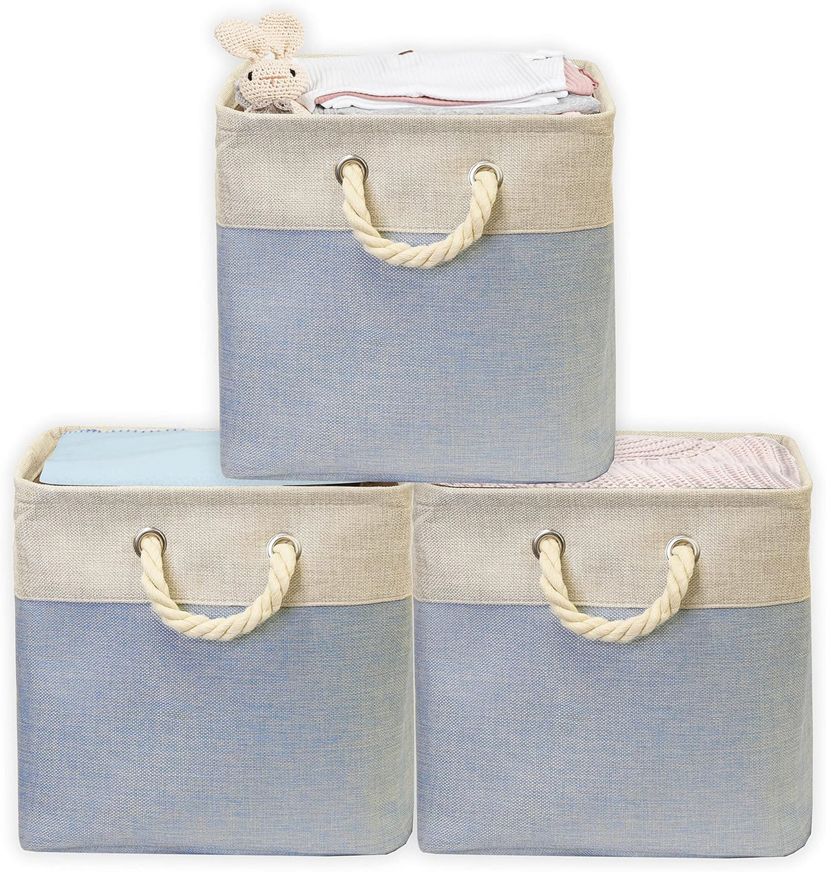 Simple Houseware 13" X 13" Large Fabric Storage Cubes, 3 Pack, Blue