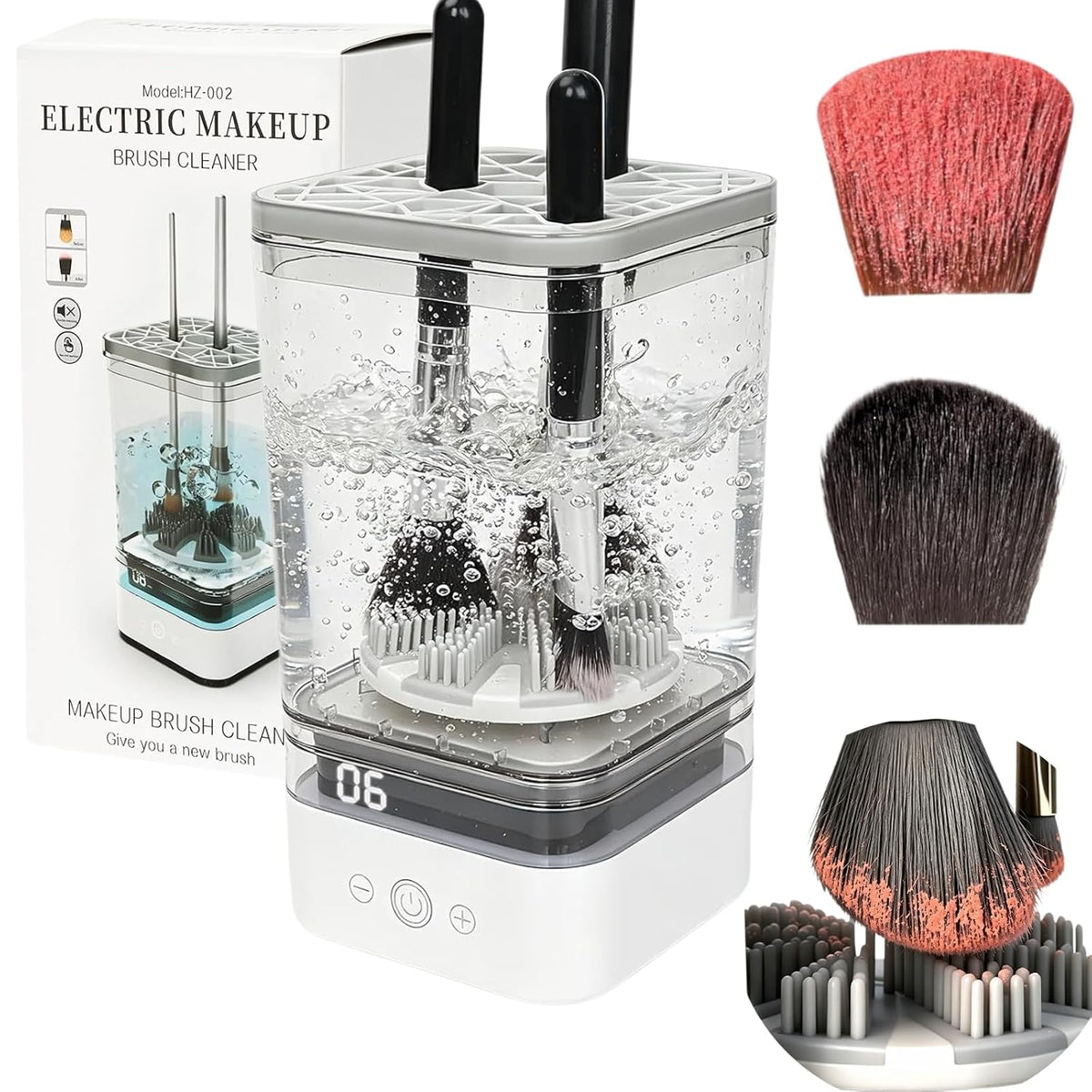 Deep-Clean Makeup Brush Cleaner Machine,Powerful Friction Make up Residue Remover for All Size Brushes Set, Sponge, Powder Puffs, Efficient Cleaning, Portable Spinning Washer, save Cleanser & Shampoo