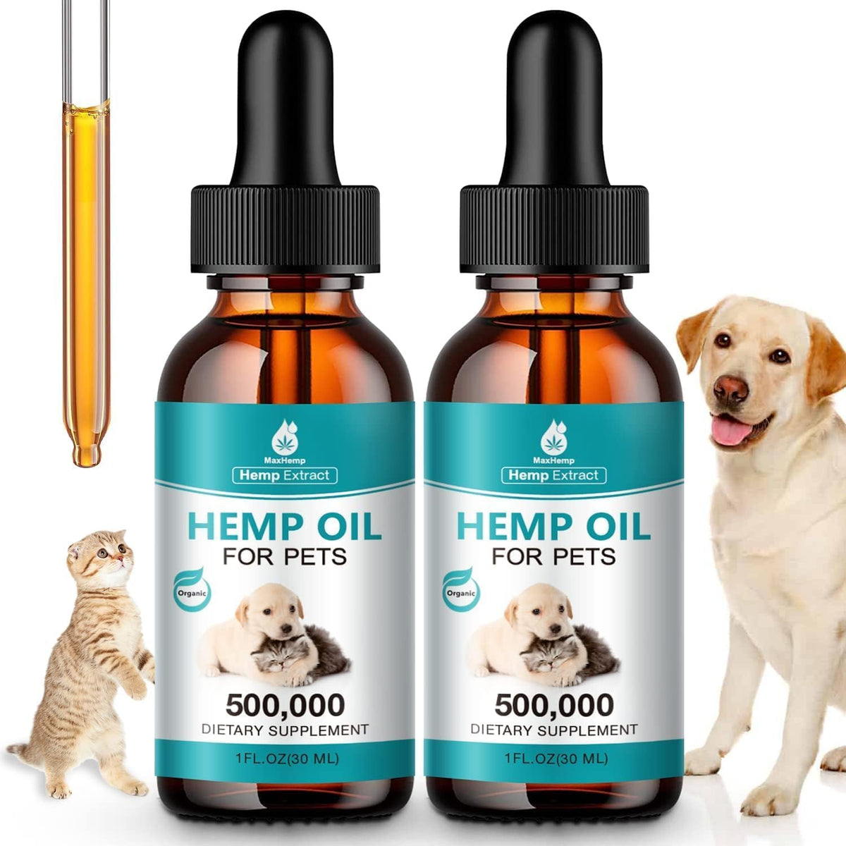 2 Packs Pet Hemp Oil for Dogs and Cats- Anxiety, Stress Pain Holistic Inflammation Relief - for Joint Hip Аrthritis, Calming Oil Drop, Organic Pets Treats