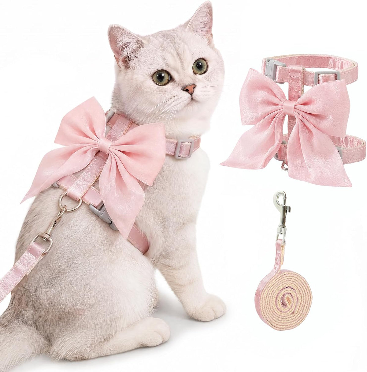Tensho Pink Bow Cat Harness and Leash Set, Escape Proof, S