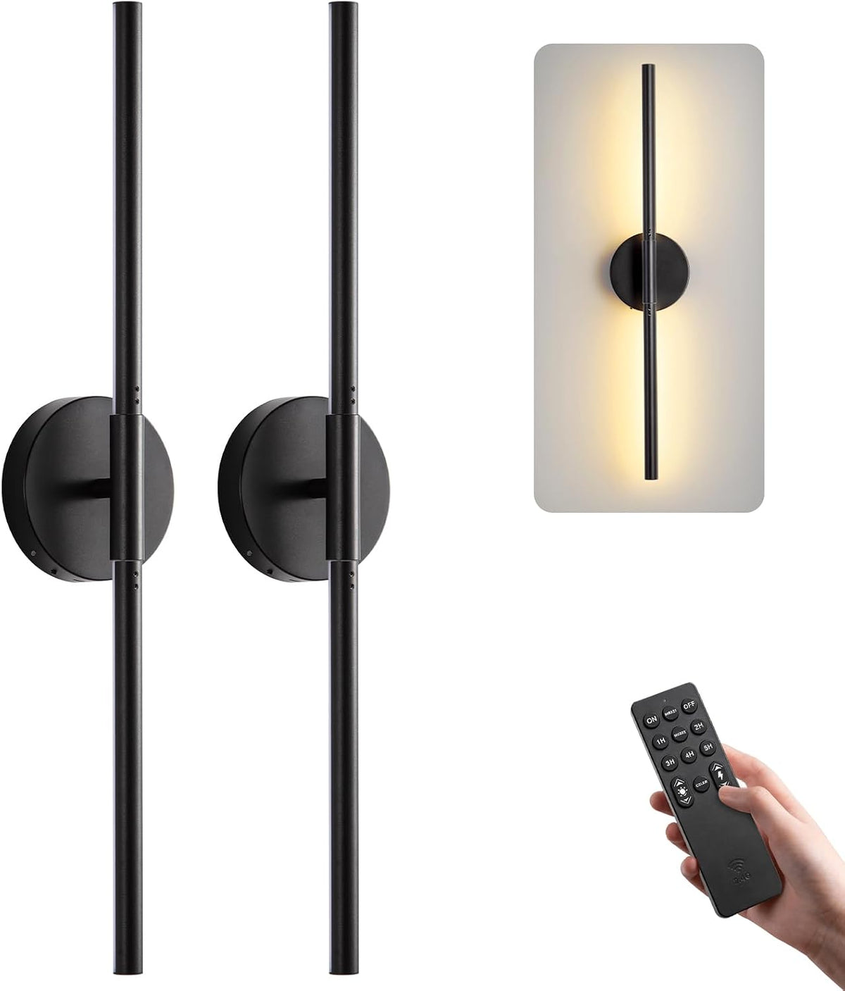 Battery Operated Wall Sconces Set of 2, Remote & Touch Control