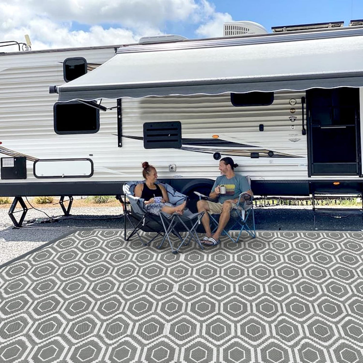 Fifame 9X18 Outdoor Rug, Plastic Woven Patio Mat, Waterproof RV Camping Rug