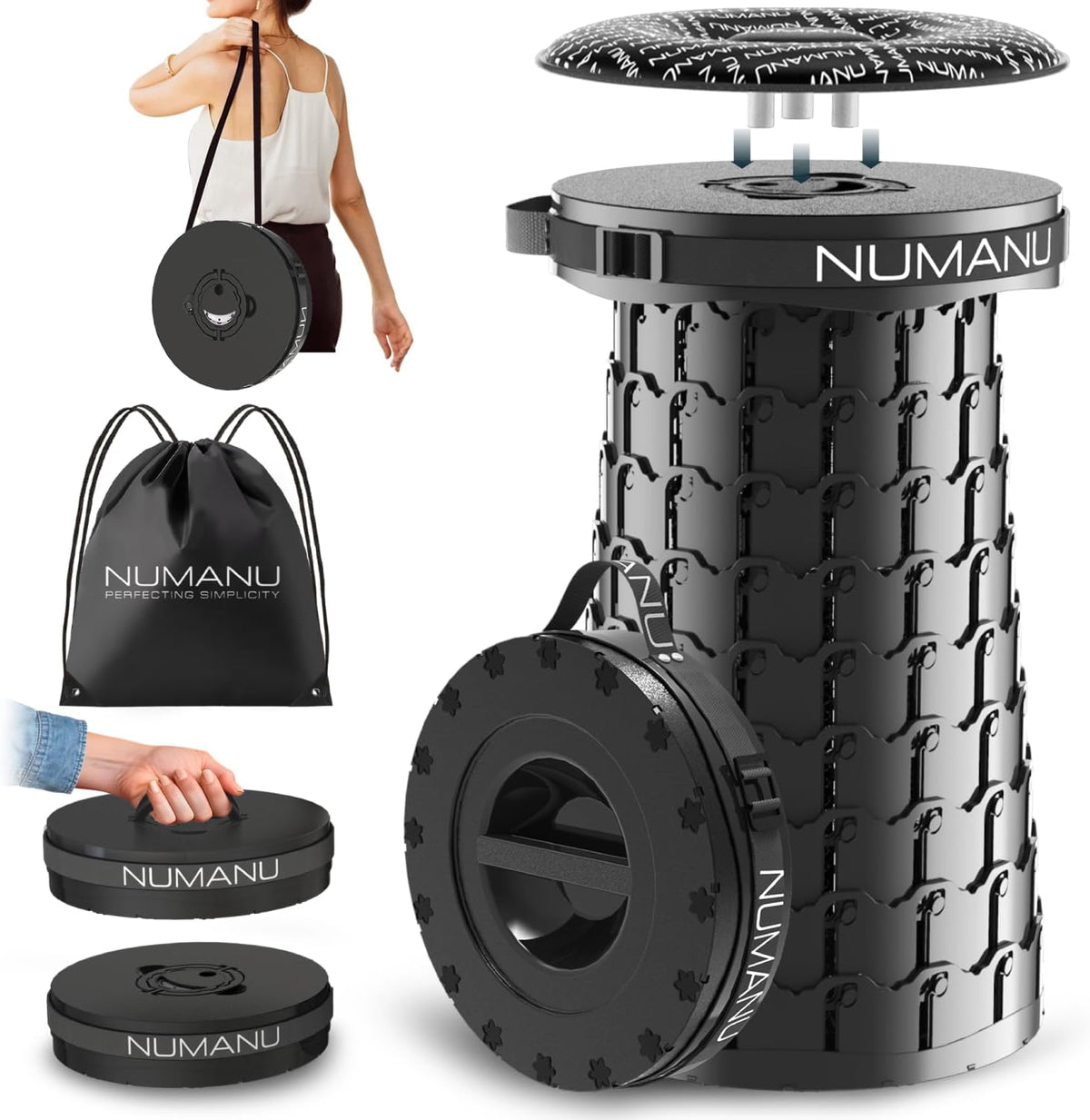 NUMANU XXL Cushioned Collapsible Stool for Adults, Folding Seat, 1000 Lbs